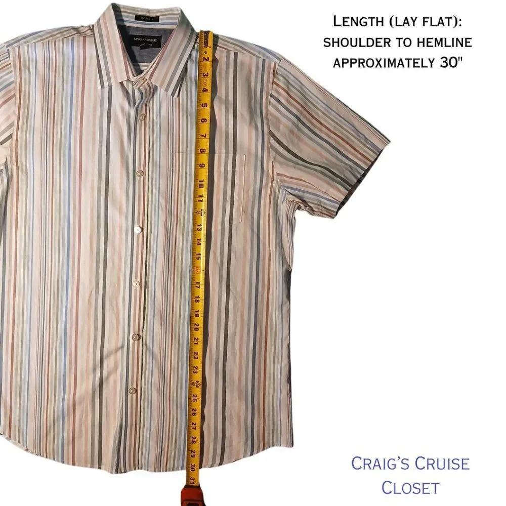 Banana Republic Short-Sleeved Casual Multi-Colored Striped Shirt – Men's Large